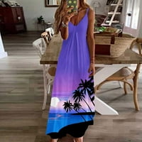Finelylove ежедневни летни рокли Макси рокля за жени Лято A-Line Редовно без ръкави отпечатани лилави XL