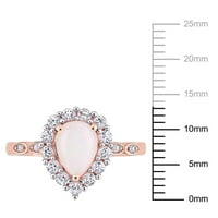 Миабела Дамски 1-КТ Опал създаден бял сапфир и диамантен акцент 10кт Розово злато ореол пръстен
