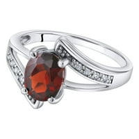 Ораво 1. КТ овална форма червен гранат и диамант байпас пръстен в 14к Бяло Злато