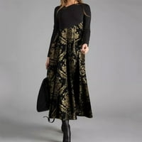 Tejiojio Дамски есенни модни жени есен и зима ежедневни тънки дълги ръкавици дълга бохемска печатна рокля, есенни рокли за жени