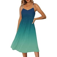 Плажни рокли за жени градиент печат без ръкави v Врат спагети каишка линия слънце плюс размер халтер шия макси дамска рокля