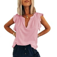 Женска мода Нова лято V-образно деколте с твърд цвят без ръкави без ръкави на тениска