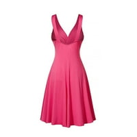 Tiqkatyck Slip Dress за жени, женски плюс размер V-образен ретро прашка плисирана тънка пола рокли рокли за жени розово