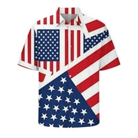 Dianli Fashion 4-ти юли печат върхове за мъжки плюс размер къс ръкав бутон за шия на шията блуза Независимост Ден лятна ваканция