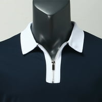 Wendunide Polo ризи за мъже Мъжки ежедневен цип спускане на яка блуза ръкав сплайс солидна поло риза тъмносин xxl xxl