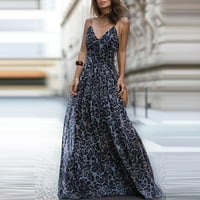 Penkiiy женски секси моден леопардов печат v-образен слеп темперамент рокля лято ежедневно l синя лятна сделка