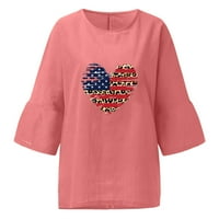 Просвет за дрехи под 4 юли Лято лято памук и бельо отгоре за жени сърце Американско знаме Графична блуза Топ свободно време ръкав