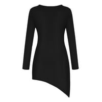 Symoid Fall рокли за жени - Fashion O -Neck с дълъг ръкав разтягане на неравномерно небрежна тънка рокля Black XL