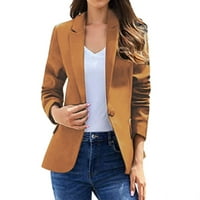 Женско яке солиден цвят на яка спускане с дълъг ръкав моден ежедневен копче за ревера тънък офис палта празници ежедневно облекло