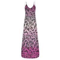 Дамски рокли без ръкави maxi maxi модна отпечатана V-образна летна рокля горещо розово 3xl