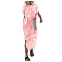 Tking fashion ummery umthercual boho щампа рокля тениска с късо ръкав maxi beach рокля розово m