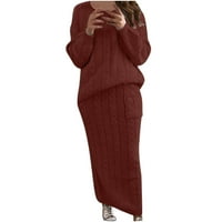Lopecy-sta дамски солиден цвят кръгла шия с дълъг ръкав кабел плетен топъл две части пола пуловер костюм комплект дамски поли