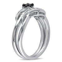 Дамски карат Т. В. черно-бял диамант Стерлинг Сребърен кросоувър комплект годежен пръстен миабела
