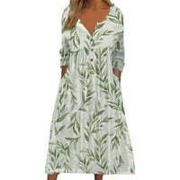 Дамски рокли maxi дълъг ръкав ежедневно a-line флорална лъжичка лятна рокля мента зелена 2xl