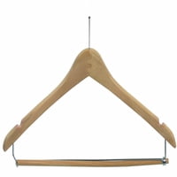 Дървена извита Закачалка за костюм с Р-пирон и заключваща лента, естествено покритие с хромиран хардуер, БО от 100