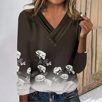 Ризи с нисък профил за жени дълги ръкави ежедневни върхове v врат плим от отпечатан бутон Топ зимни тениски