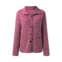 Женски есен и зимно палто твърд цвят дълъг ръкав копче за копче с джобни тениски с риза за дълги ръкави за жени розово xl