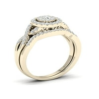 3 8кт ТДВ диамант 10к жълто злато клъстер хало Туист джолан комплект Булчински пръстен