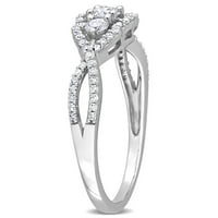 Миабела Дамски карат Т. в. диамант 14 карата Бяло Злато три камък ореол годежен пръстен