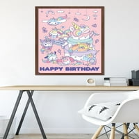 Здравейте Кити и приятели-Честит рожден ден плакат за стена, 22.375 34 в рамка