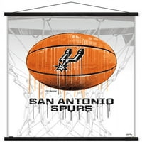 Сан Антонио Спърс - Плакат за стена на баскетбол с дървена магнитна рамка, 22.375 34