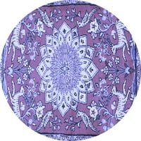 Ahgly Company Machine Pashable Indoor Round Animal Blue Traditional Area Cugs, 4 'Round