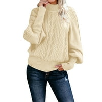 Пуловери за аутици за жени дами среден пуловер на врата свободен дълъг ръкав плетен плътен цветен пуловер Пуловер Топ дамски върхове