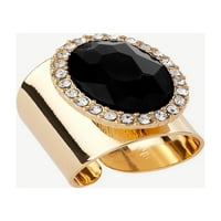 Бижута 0 от 0 женски пръстен с черен камък със златист оттенък, Размер 8