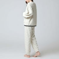 Дамски пижама комплект бельо за жени фланелен бутон нагоре дълъг панталон комплект двойки бутон топла зимна пижама комплект нощни