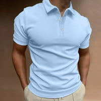 B91XZ тренировъчни ризи за мъже мъжки летни ежедневни раирани тъкани тениски бутон запушване на яка с къс ръкав сол