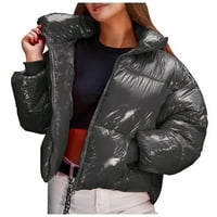 IOPQO плюс размер върхове за жени жени зима плюс размер плътно цвят надолу палто с дълъг ръкав с цип джобни галкота за топло яке