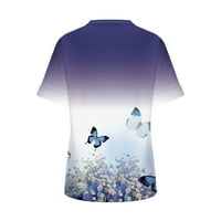 Дамски върхове и блузи годни за тениски за шия върхове с къс ръкав флорален тениска ежедневна странична сплит туника върхове лилав