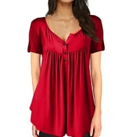Yinmgmhj o шия дамска блуза през лятото кратък моден ръкав женска блуза червено+m