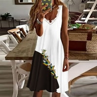 Finelylove летни рокли Sundresse за жена V-образно отпечатано без ръкави мини черно m