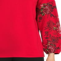 Френска хавлиена блуза с флорален принт с дълги ръкави