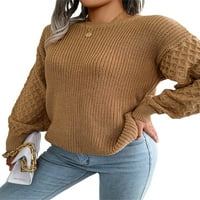 Пуловер за дълги ръкави за женски фенер, твърд цвят кръгла шия свободен годен плетен пуловер, ежедневни прости стилове върхове