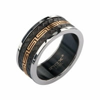 Ино злато ИП гръцки ключ в Черно ИП & стомана Мат & полиран пръстен.. Налични Размери: - 12