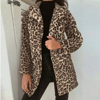 Леки якета на Kakina за жени, женски леопардов фаурен имитация на ревера с дълъг ръкав палто яке кафяво яке, l, l