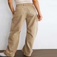 Alvaq жени джобове с висока талия панталони широки крак небрежни панталони панталони панталони
