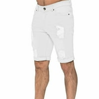 Pgeraug мъжки суитчъри средна талия микро еластична дупка пет точки дънкови къси панталони за мъже бели 2xl