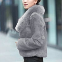 Wendunide Coats for Women Женски топло фау палто яке зима солидно заливане на яка външни дрехи Женски козини на козини сиво m