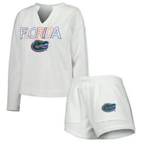 Дамски концепции Спортни Бяло Флорида алигатори Сънрей Нотк врата Дълъг ръкав тениска и шорти комплект